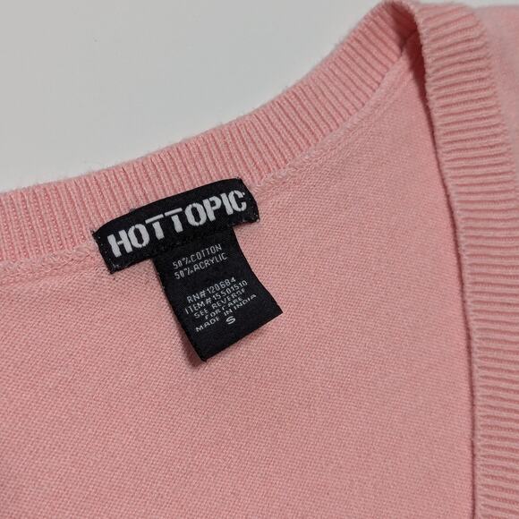 Hot Topic Strawberry Sweater Vest Pink Kawaii Lolita Preppy Womens Small Shirt - Picture 4 of 4